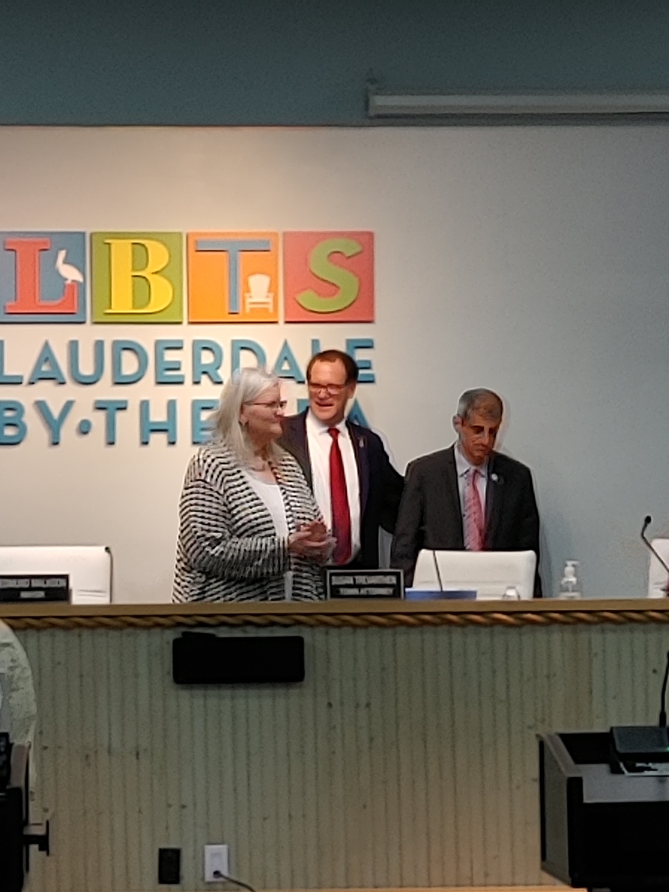 Newly elected Republicans take their seats; beginning Mayor Ed Malkoon Center, Richard DeNapoli far left (No pun intended), and John Graziano far right. VICTORY for Broward